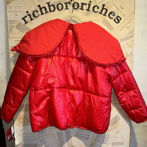 Free People Right Trek Backpack Puffer Hooded Zipped Drawcords Red - Picture 11 of 12